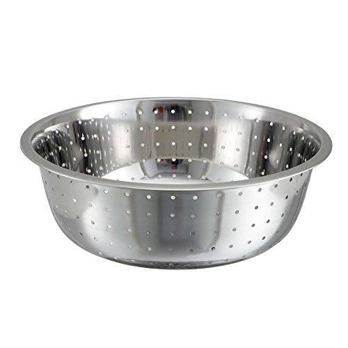 Image of Winco Stainless Steel Chinese Colander with 5mm Holes, 15-Inch Diameter, Medium, Stainless Steel