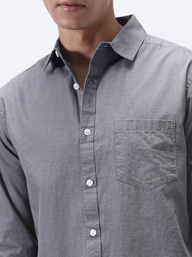 Image of Urbano Fashion Men's Cotton Full Sleeve Regular Fit Casual Solid Slub Shirt with Spread Collar
