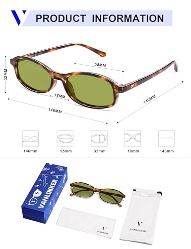 Image of VANLINKER Retro Polarized Rectangle Sunglasses Womens Trendy 90s Small Square Sunnies Vintage Narrow Thin Frame VL9855