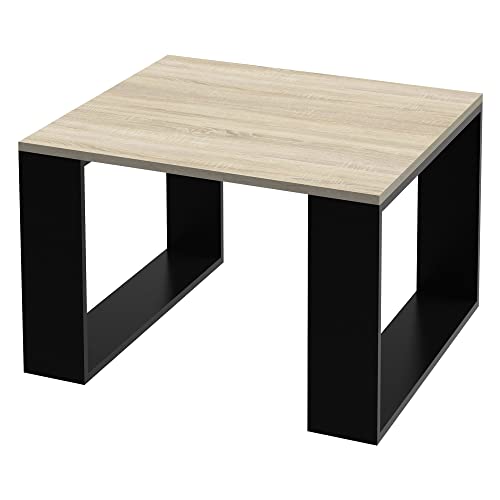 ML-Design Table Basse de Salon 65x65x40 cm, Aspect Chêne/Noir, Pieds Traîneau, Salon Carrée, Robuste, Basse d'Appoint pour Salon/Bureau, Style Élégant et...