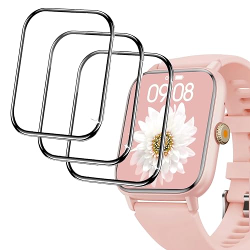 Compatible with BEYCED Smartwatch Screen Protector, [3 Pack] Lamshaw Full Coverage PET 3D Clear Film Compatible with BEYCED QS03 Smartwatch-1.85 Inches (Black-3Pack)