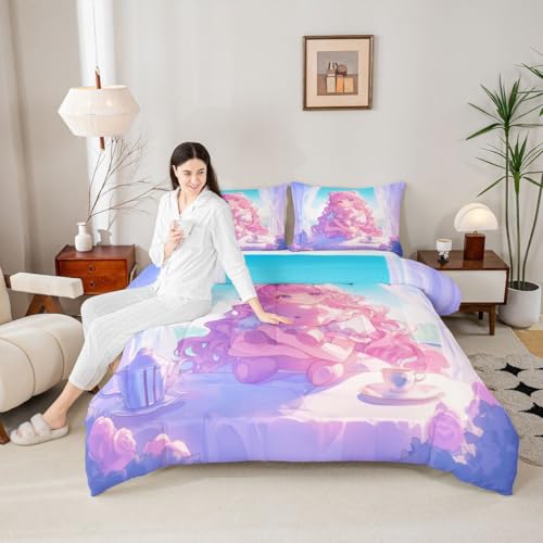 Image of Erosebridal 3D Anime Girl Comforter Set King, Japanese Girl Romance Love Bedding Cartoon Anime Gifts Bedding Comforter Sets, Rabbit Lovers Gifts - 1 Comforter 2 Pillow Cases