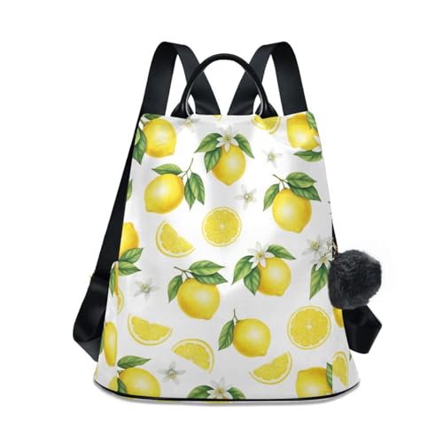 Mochila para mujer, diseño de limones amarillos, color blanco y acuarela, cierre de cremallera trasera antirrobo, múltiples bolsillos