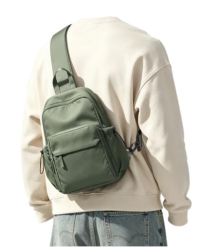SEAFEW Sling Crossbody Bag for Men Women, Tactical Backpack Shoulder Daypack Mini Anti-Theft Motorcycle Chest Bags, Small One Strap Backpack for Casual Travel Hiking Outdoor Sports Green