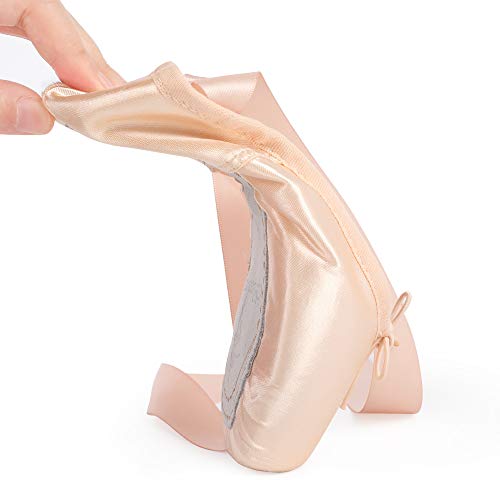Beginner Ballet Pointe Shoes Soft Shank Satin Dance Shoes With Silicone Toe Pads And Sewn Ribbon For Girls Women Pink #TOP2