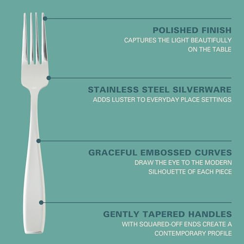Image of Gibson Home Castleford Flatware Utsensil Set, 20-Piece Stainless Steel Silverware Service for 4 - Modern Polished Finish