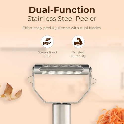 Image of Stainless Steel Vegetable Peeler with Julienne Blade, Potato Peeler & Fruit Slicer, Ergonomic Grip, Easy Clean Kitchen Peeler for Carrot, Cucumber, Apple & Vegetables