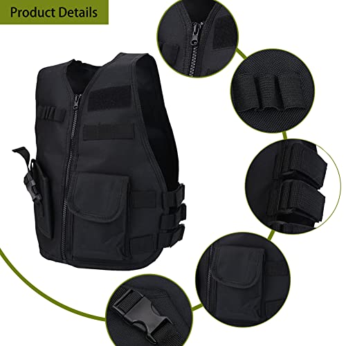 Xximuim Colete tático infantil, 45 cm, ajustável, de nylon, para jogos ao ar livre, com várias bolsa