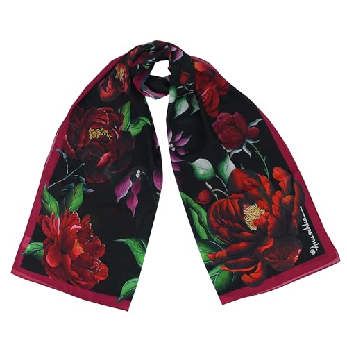 Anuschka Women's Original Printed Artwork Chiffon Scarf-Midnight Peony