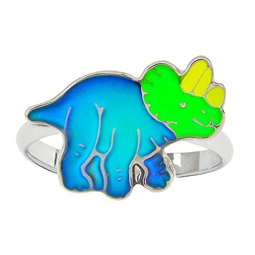 Dinosaur Color Change Kids Triceratops Mood Ring Gift for Boys Girls Size Adjustable