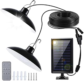 CISSIYOG Solar Shed Light Outdoor/Indoor, Dimmable/Timing Solar Pendant Lights with Remote Control, IP65 Waterproof/400lm Dual Head Solar Lights for Garden/Yard/Balcony/Patio (White Light)