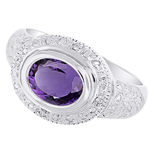 Imagen de Ladies Amatista & Diamante Anillo Chapado En Oro Blanco De Plata De Ley
