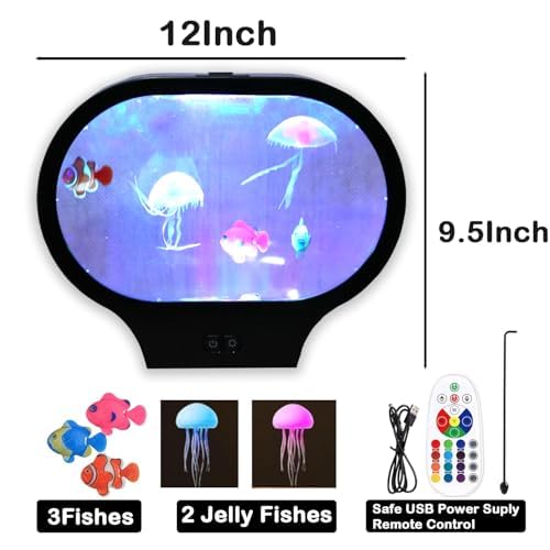 LED Dreamy Jellyfish Lamp, Realistic LED Jellyfish Mood Lamp with Oval Design, 17 Color Changes, USB Jellyfish Lamp with Remote Control for Living Room Lamp Bedroom Desktop Decoration