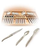  Laguiole Actiforge - Cubertería de 24 cubiertos Laguiole (acero inoxidable forjado arenado), compatible con lavavajillas