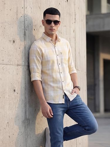 Image of Afflatus Men's Cotton Blend Slim Fit Checks Shirt | Full Sleeves Stylish Men Shirt | Regular Collar | Casual Shirts for Men