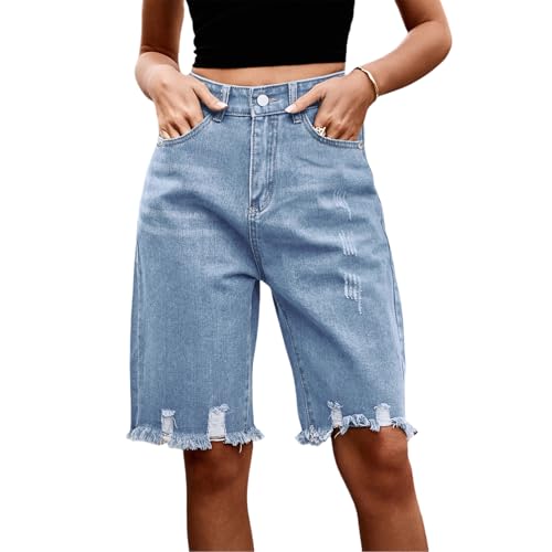 KAOBIO 2025 Denim Bermuda Shorts for Women High Rise Casual Rippe...