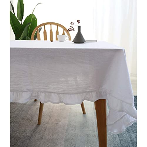 Nappe rectangulaire en coton blanc et vert avec élégante finition feuille de lotus