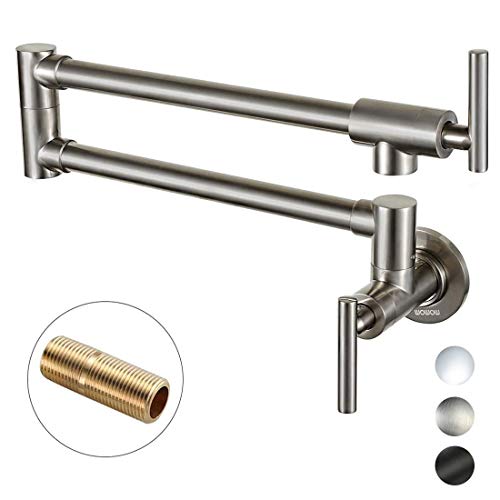 WOWOW Pot Filler Kitchen Faucet Solid Brass Folding Wall Mount Faucets Stretchable Double