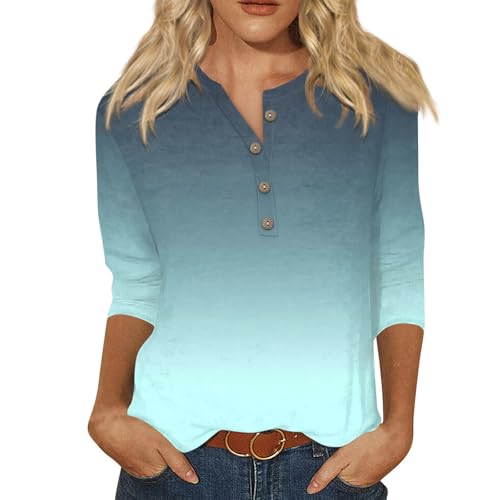 Yihaojia Women's 3/4 Sleeve V-Neck Blouse - Casual Henley Work Top, Soft & Stretchy - View #6
