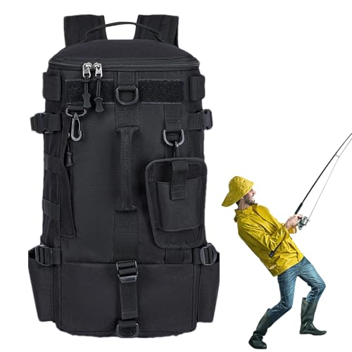 Sac à dos d'équipement de pêche Patrz noir avec porte-cannes pour camping