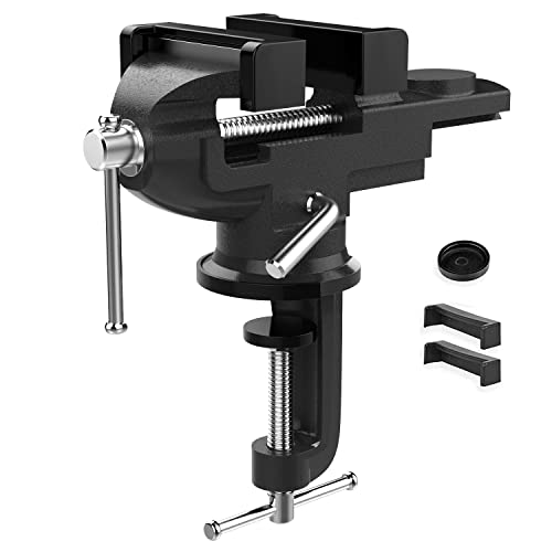 Nuovoware 360° Swivel Base Universal Home Vise, Table Vise 3 Inch Portable Bench Clamp, Clip-On Vise Bench Clamps Fixed Tool For Metalworking, Woodworking, Cutting Conduit, Drilling, Sawing, Black #TOP24