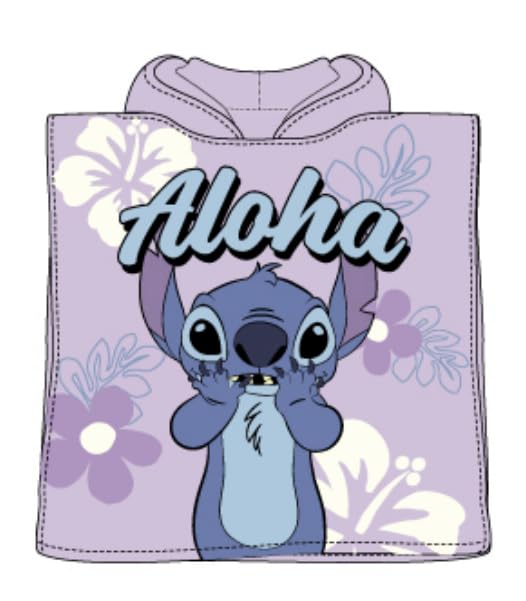 Sun City Disney Lilo & Stitch Poncho de Baño para Niños con Capucha Keep Palm, Secado rápido, 3-6 años, 55x110 cm (Morado)