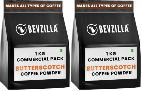 Image of Bevzilla 1kg Butterscotch Instant Coffee Powder | 100% Pure Arabica Beans | Makes 500 Cups | For HoReCa Use | Hot & Cold Coffee (Pack of 2)