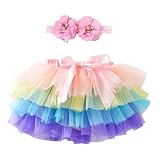 AGQT Baby Girls Soft Fluffy Tutu Skirt with Diaper Cover,Toddler Girl Tutu Skirt Sets with Flower Headband Rainbow Colors Size 6-12 Months