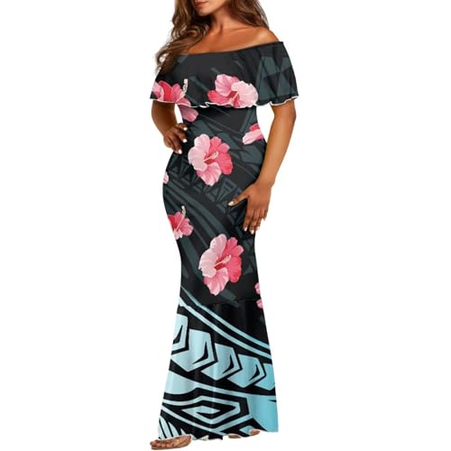 Image of Polynesian for Women S-7XL Off Shoulder Maxi Dress Hawaiian Summer Dresses