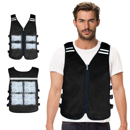 Image of Cooling Vest for Men&Women, Reflective Ice Vest with 32 PCS Ice Packs, Cool Jacket for Hot Weather Summer Workout