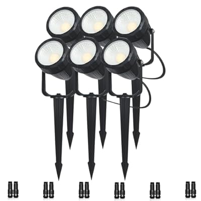 Low Voltage Safety Landscape Lights Outdoor: 7W 840LM LED Landscape Lighting with Connectors & Transformer for Tree Garden Yard Pathway | 24V Warm Yellow 3000K Spotlights | IP65 Waterproof | 6 Pack