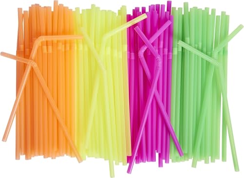 100 pitillos flexibles neón de colores surtidos miniatura 1