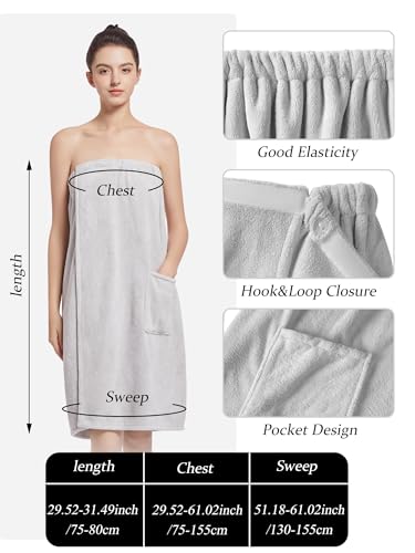 Image of Women'S Soft Wrap Towel Full Length,Bath Robe After Shower Female Plush Long,Spa Bathrobes Lightweight With Pockets