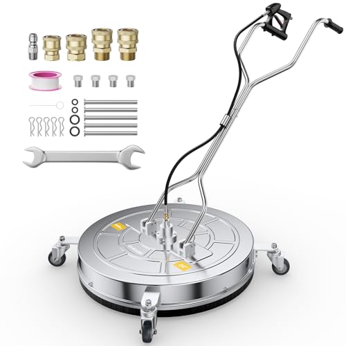 EVEAGE 24” Surface Cleaner Pressure Surface Washer Dual Handle, Stainless Steel Housing Power Washer Accessories with 2 Extension Wand & 4 Wheels and 2 Replacement Nozzles,4000 PSI 24inch