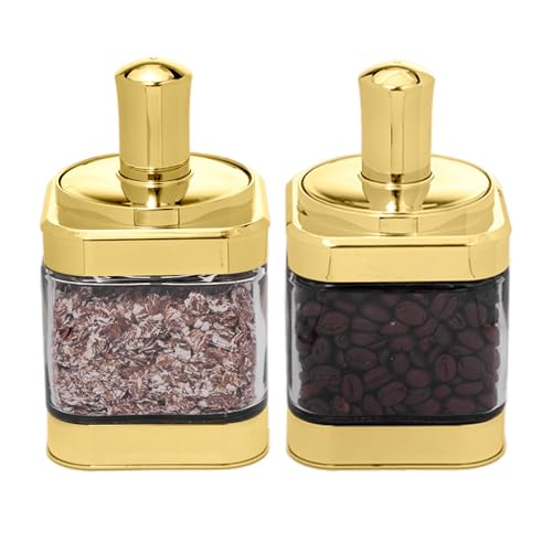 Magnitt Glass Condiment Spice Jars 2PC With Lids And Spoons Gold 11oz