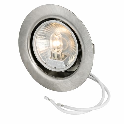 JungesLicht - Möbeleinbaustrahler G4 12V 20W Halogen (dimmbar, LED geeignet) Bohrloch 55-58mm, Durchmesser 72mm, Einbautiefe 20mm, 11cm Anschlusskabel, inkl. Leuchtmittel, Möbelleuchte ultra flach