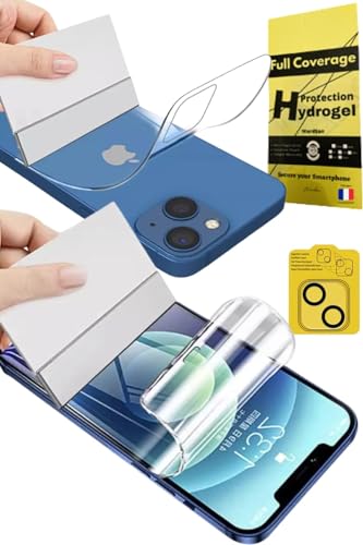 WardSan [2 Pièces Pour iPhone 17-2 Films de Protection Hydrogel Avant & Arrière 3D avec Verre trempé Camera + support pour selfie | Anti-choc | Compatible coques | Film Protecteur TPU souple