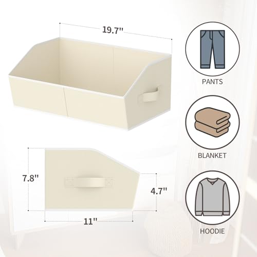 Image of Homsorout Storage Bins for Shelves - Large Trapezoid Closet Shelf Organizer, Fabric Organization Bins with Handles, Storage Baskets for Clothes, Towel, Purse, 6 Pack, Beige