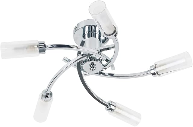 MiniSun Stunning Modern 5 Way Swirl Silver Chrome Ceiling Light with Contemporary Glass Shades