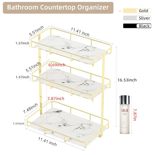 Bathroom Organizer Countertop Perfume Organizer Makeup Organizer Cosmetics Storage Display Rack Vanity Tray Dresser Stainless Steel Gold Shelf White Marble Ceramic Tray by Dobbyby - Image 4