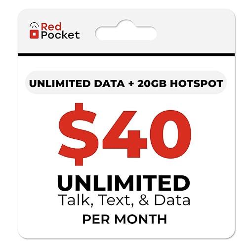 Unlimited Data + 20GB Hotspot from RedPocket Mobile. Free SIM Card for AT&T-Compatible Phone. Unlimited Data, Talk, & Text