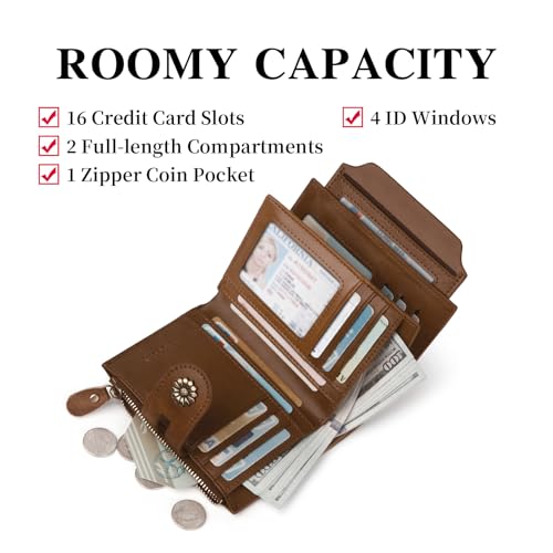 Wallet Women,RFID Blocking Leather Womens Wallet Bifold Compact Card Holder Small Wallet for Women with Removable ID Window Darkbrown3