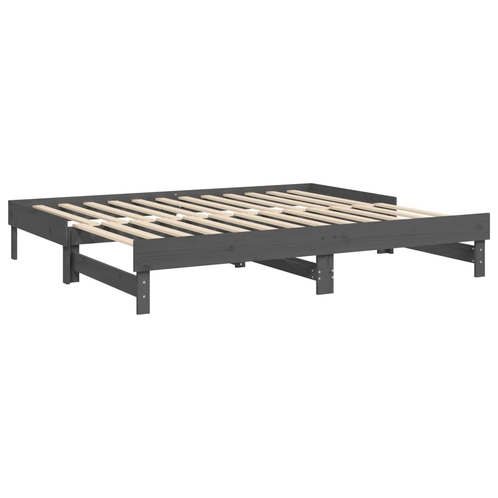 Legno Massello di Pino Divano Letto Estraibile Salvaspazio Grigio 2x100x200
