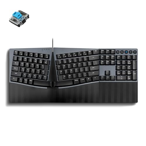 Clavier ergonomique filaire Perixx avec commutateurs à clic bleus discrets pour Windows et Mac