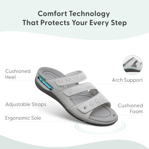Image of Orthofeet Women's Orthopedic Sahara Adjustable Three-Strap Slide Sandal