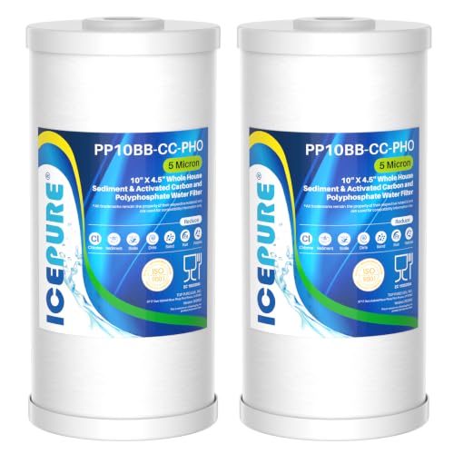 Image of ICEPURE 5 Micron 10 inch x 4.5 inch Whole House Sediment Activated Carbon and Anti Scale Water Filter Compatible with GE FXHTC, GXWH40L, Whirlpool WHKF-GD25BB GXWH35F Dupont WFHD13001 RFC-BBSA W50PEHD, 2PACK