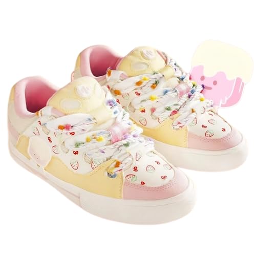 Women's Sneakers Ice Cream Color - Cute Pastel Casual Shoes with Comfortable Cushion for Teens Girls Everyday Outfits