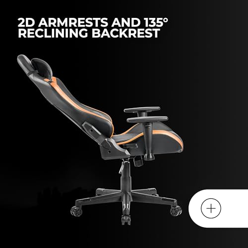 MGC-PRO, Sedia Gaming Professionale, Finitura Pelle PU, Braccioli 2D e Schienale Reclinabile 135°, Cuscini Lombari e Cervicali Soft-Touch, Ruote XL e Molla Gas Classe 4, Arancio - Sedia gaming - Immagine 3