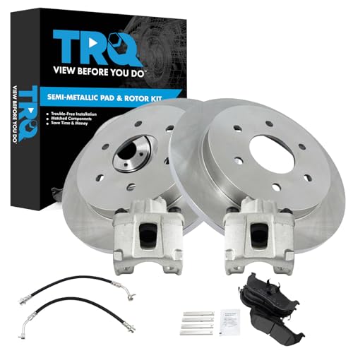 Image of TRQ Rear Brake Pad and Rotor Set Semi Metallic Rotors Calipers Compatible with 2004-2010 Infiniti QX56 2004 Nissan Pathfinder Armada 2005-2015 Nissan Armada
