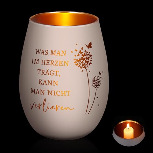 Nuenen Trauergeschenk Trauerlicht Windlicht mit Gravur Trauerkerze Geschenke für Trauernde zur Beerdigung Trauer Deko Gedenkkerze Windlicht Gedenklicht Erinnerungslicht(Weißgold Schmetterling 2)